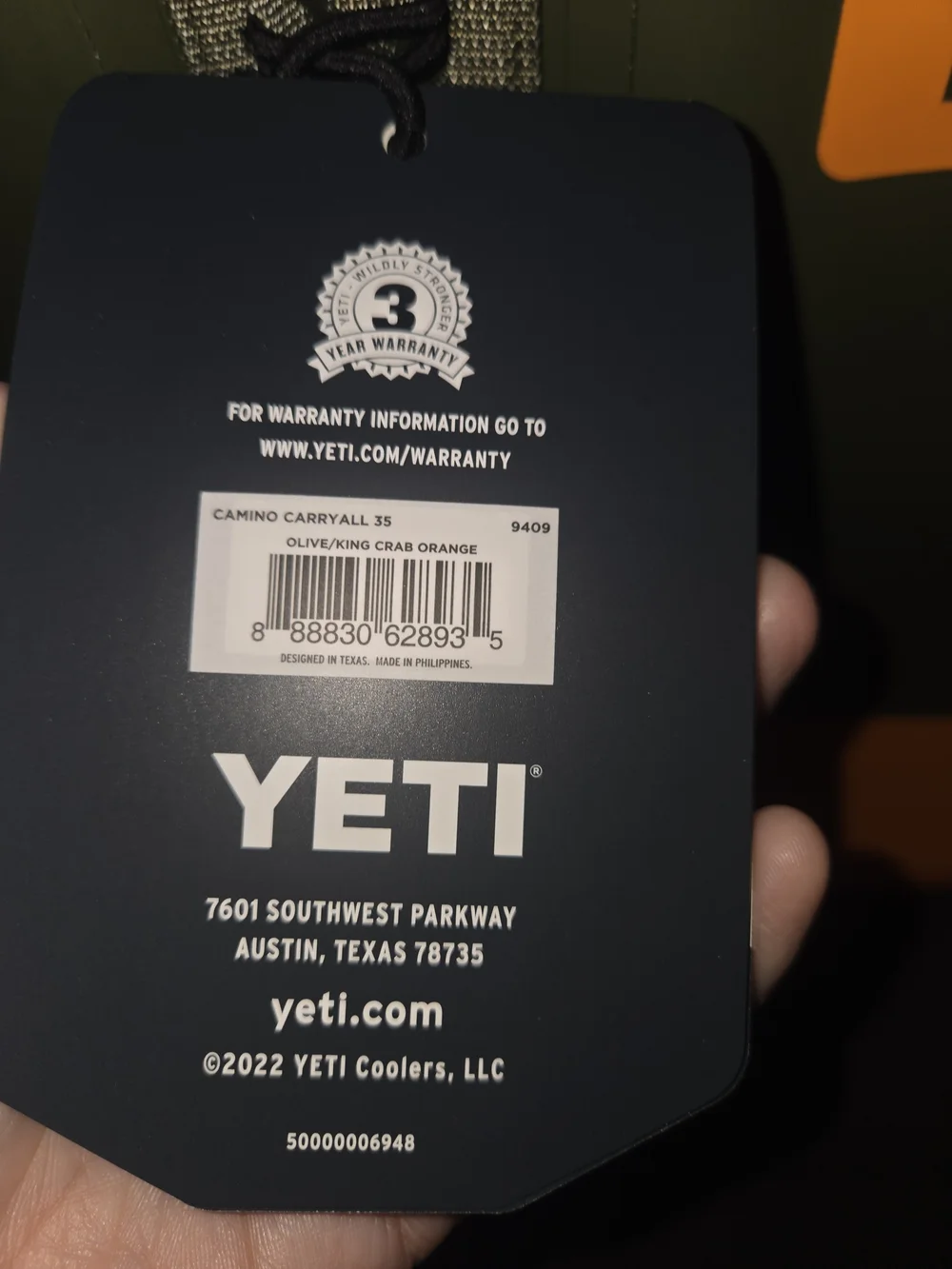 Limited Edition YETI Camino 35 Carryall Olive King Crab Orange Cooler Tote Nwt